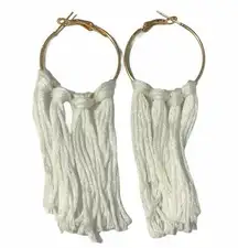 None Boho Fringe Tassel Statement Earrings Hoop Tassels White Gold Tone Slip On Small