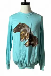 Vintage Horse Graphic Long Sleeve Crew Neck Pullover Sweatshirt