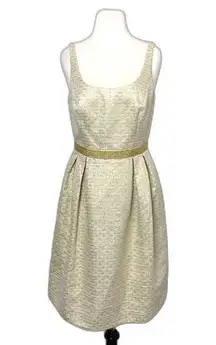 Carmen Marc Valvo Collection Metallic Gold Chain Belt Party Linen Dress Gown 8