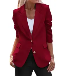 PrettyGarden New Blazer 2 Button Pockets Notch Lapel Cranberry Red Women’s XL