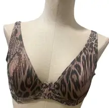 ASOS bikini top rib step front underwire tan brown swim leopard animal print 32G