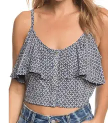 Roxy Navy Blue & White Pattern Popover Button Front Layered Tank Top Blouse XS