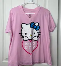 Hello Kitty women’s pink glitter‎ heart decal short sleeve relaxed comfy tshirt