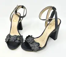 Circus by Sam Edelman Merle Studded Floral Leather‎ Sandals Black Size 6