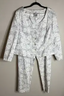 Vintage Spiegel Womens Size 18W 2 Piece Pants Suit White Lilac Career Church