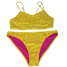 Terez  Yellow Electric Geometric Print Pattern Fully Lined Swimwear Bikini Set S