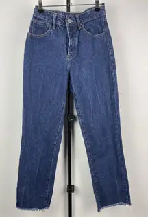 John Galt Medium Blue Wash Button Fly‎ Straight Leg Raw Hem Jeans Size S