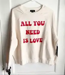 Wildfox All You Need Is Love Crewneck Sweatshirt Graphic Print Beatles Large NWT