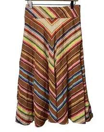 Lauren Ralph Lauren Women's 4 A-Line Midi Skirt 100% Linen Southwestern Stripe