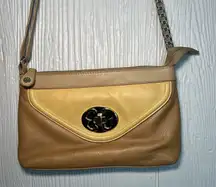 Emma Fox‎ Leather Cross Body Purse Gold Chain & Leather Strap Brown Tan