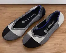 Rothys Black Off White Buffalo Plaid Round Cap Toe The Flat Slip On Shoes 8