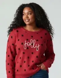 Adrienne Vittadini‎ Womens 2X Red Black Polka Dot Jolly Christmas Sweater