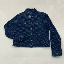 Basic Editions Navy Blue & White Polka Dot Denim Jean Button Up Jacket Women’s S