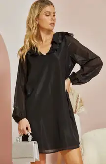 Andree By Unit V-Neck Ruffle Shimmer Iridescent Black Party Mini Dress 2X New