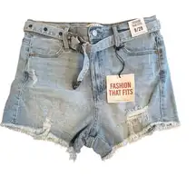 Celebrity Pink Women's Distressed Denim Shorts with Belt Size 9 Blue
