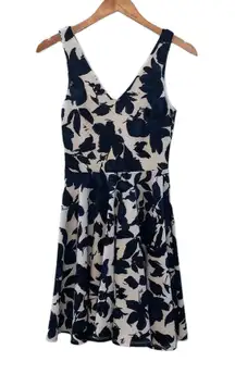 Soprano Navy Blue White Floral Fit and Flare Dress Size Small