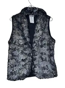 Zoe Women's Vest Open‎ Front Collared Floral Design Sleeveless Gray Petite Small