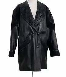 Liz Baker Black Tooled Leather/Suede Long Coat