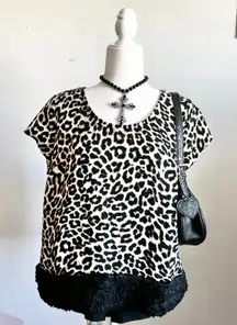 Leopard Fur Trim Top, Grunge, 2000s, Trendy, XL, Retro,‎ Trashy Glam, Bimbo