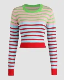 Cider green and red striped long sleeved sweater