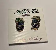 NWT Enamel / Rhinestone Ornament Shape Clip On Earrings Christmas Holiday