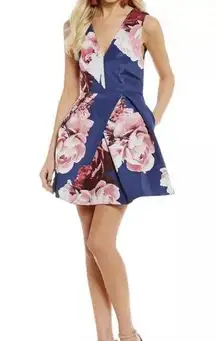 Keepsake the Label Blue Floral Gone Girl Draped Mini Formal Dress XS