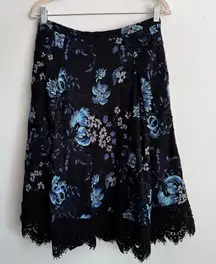 SB Sachin & Babi Blue Floral And‎ Lace Embroidered Boho Whimsy Skirt Size 6