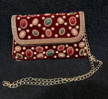 Beaded velvet evening clutch with chain strap