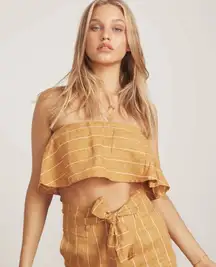 Faithfull The Brand Solana Strapless‎ Linen Crop Top Copenhagen Stripe Medium 6