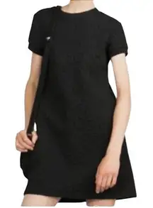 Zara‎ Woman Black Embossed Floral Textured Mini Dress Short Sleeve Size Medium