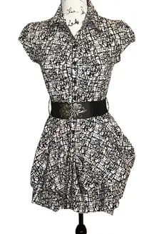 BCX Black White Abstract Print‎ Ruffled Skirt Short Dress Women's Medium