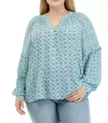 Wonderly Multi Geo Long Sleeve Split Neck Blouse Size XL