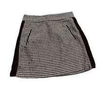 ZARA White Burgundy Houndstooth Tweed A-line Mini Winter Skirt sz small dark aca