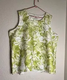 CJ Banks Green White Sleeveless Top Tank Shirt Woman Plus 3x Island Leaf