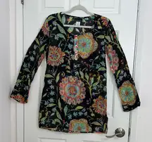 Athleta Women's Size M‎ Black Floral
Silk Tunic Top Shirt Boho Resort