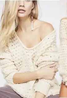 Free People cream wool open knit sweater crashing wave blogger favorite XS‎