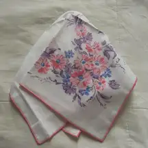 White and pink edge floral print bandana 0826