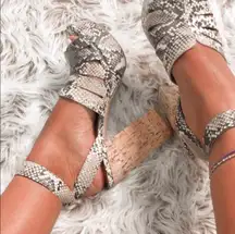 New Boutique Brown Snake Block High Heel 