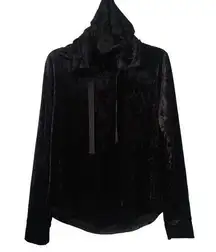 Betsey Johnson Medium Hoodie Jacket Performance Crushed Velvet Black Sweatshirt