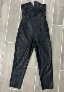 Vestique Faux Leather Black Straight Leg Jumpsuit