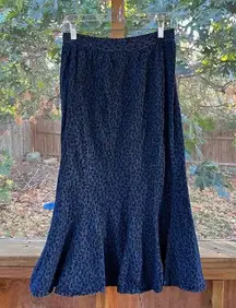 Studio West Women's Vintage Leopard Print Blue Denim Midi Skirt Size S