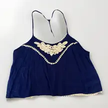 Rue‎ 21 Women's Y2K Babydoll Tank Top Sz M Boho Fairy Paisley Jewel Blue 90s