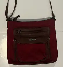 Stylish Red and Brown Crossbody Bag with Adjustable Strap