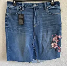 Seven7 Jean Skirt Embroidered Flowers Size 14 NWT