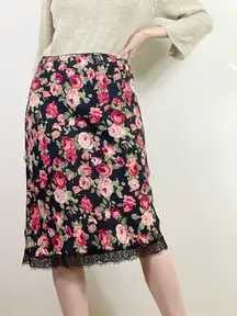 Kimchi Blue Urban Outfitters Black & Pink Floral Lace Trim Skirt