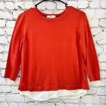 Boden Women’s Mixed Media Crew Neck Sweater with‎ Built in Eyelet Blouse Small