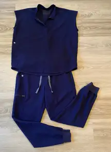 FIGS Navy Blue Zamora Jogger Rafaela Oversized Top Scrub Set Uniform size Small