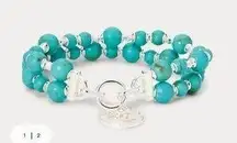 Lauren Ralph Lauren Silver turquoise beaded logo bracelet