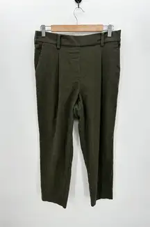 Loft Women Olive Green Flannel Pull On Tapered Pants Stretch Waist Size M Career