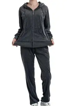 NWT ~ Gray Velour 2 Piece Casual Lounge Pockets Activewear Suit ~ Women's MEDIUM